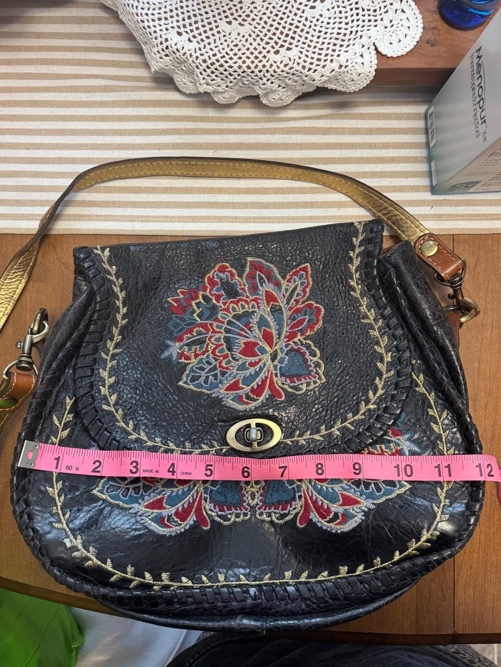 Patricia Nash Arezzo Saddle Bag with Floral Embroidery Crossbody Bag Black - Picture 13 of 15
